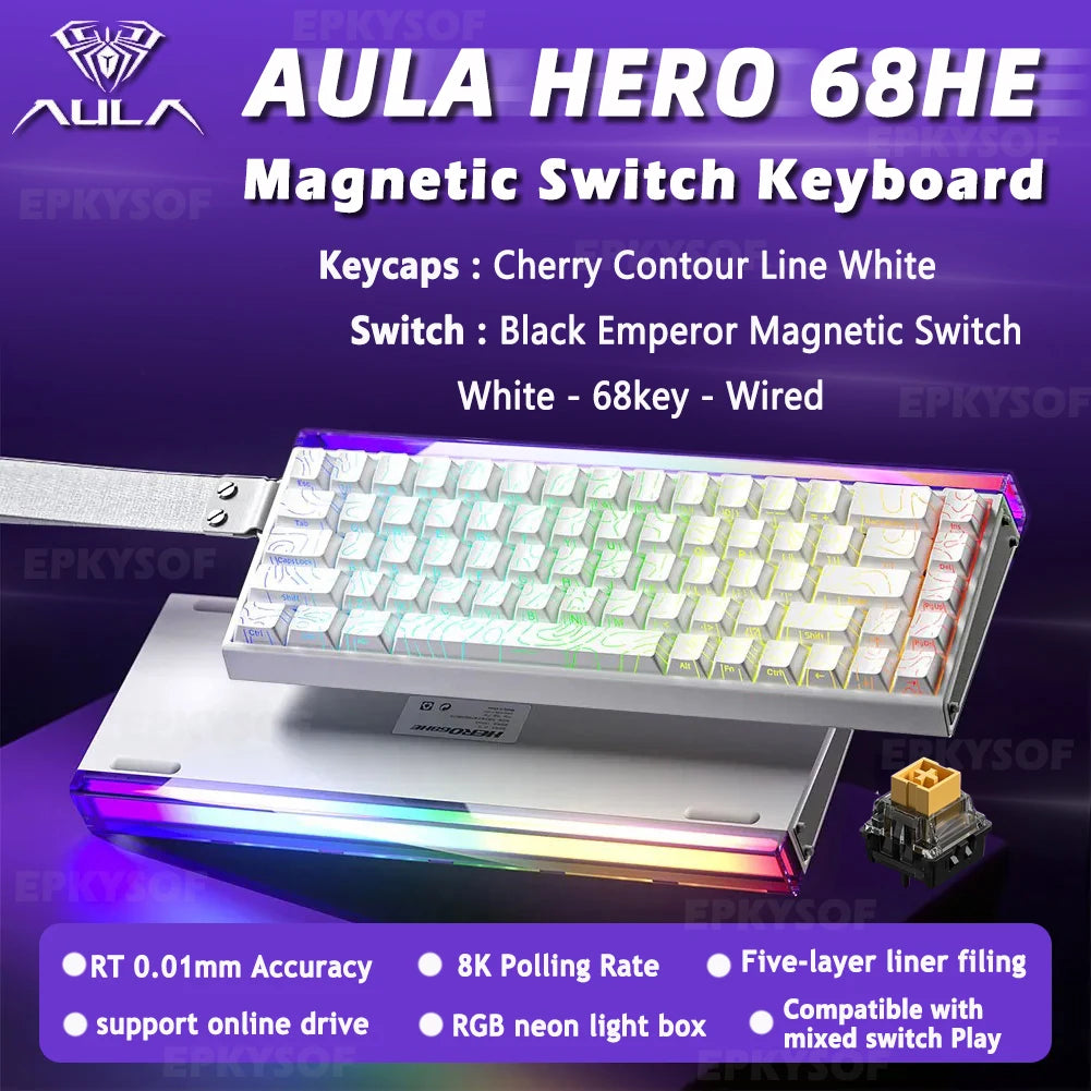 Magnetic Switch Keyboard RGB Gaming Mechanical Keyboard Rapid Trigger 8K Return Wired Esports Custom Keyboard by AULA HERO 68HE