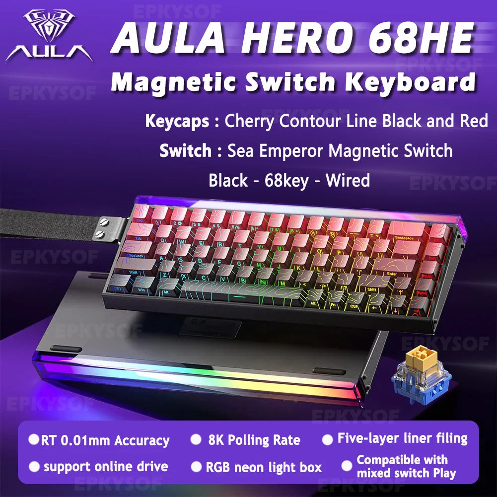 Magnetic Switch Keyboard RGB Gaming Mechanical Keyboard Rapid Trigger 8K Return Wired Esports Custom Keyboard by AULA HERO 68HE