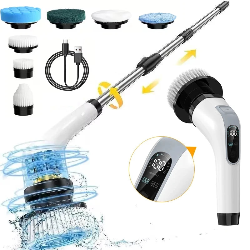 Electric Spin Scrubber Dual Adjustable Speed Cordless Power Washer for Cleaning with Detachble Handle and Shower Head 7 Replace