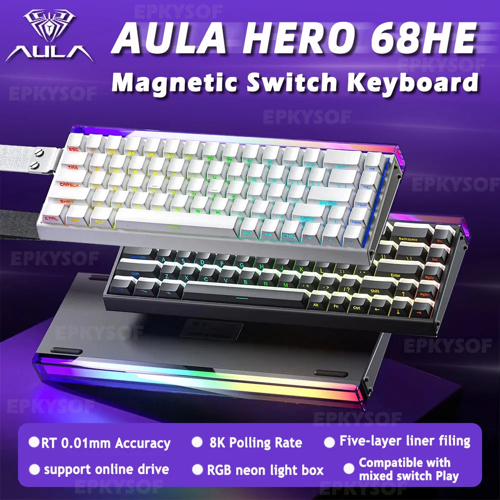 Magnetic Switch Keyboard RGB Gaming Mechanical Keyboard Rapid Trigger 8K Return Wired Esports Custom Keyboard by AULA HERO 68HE