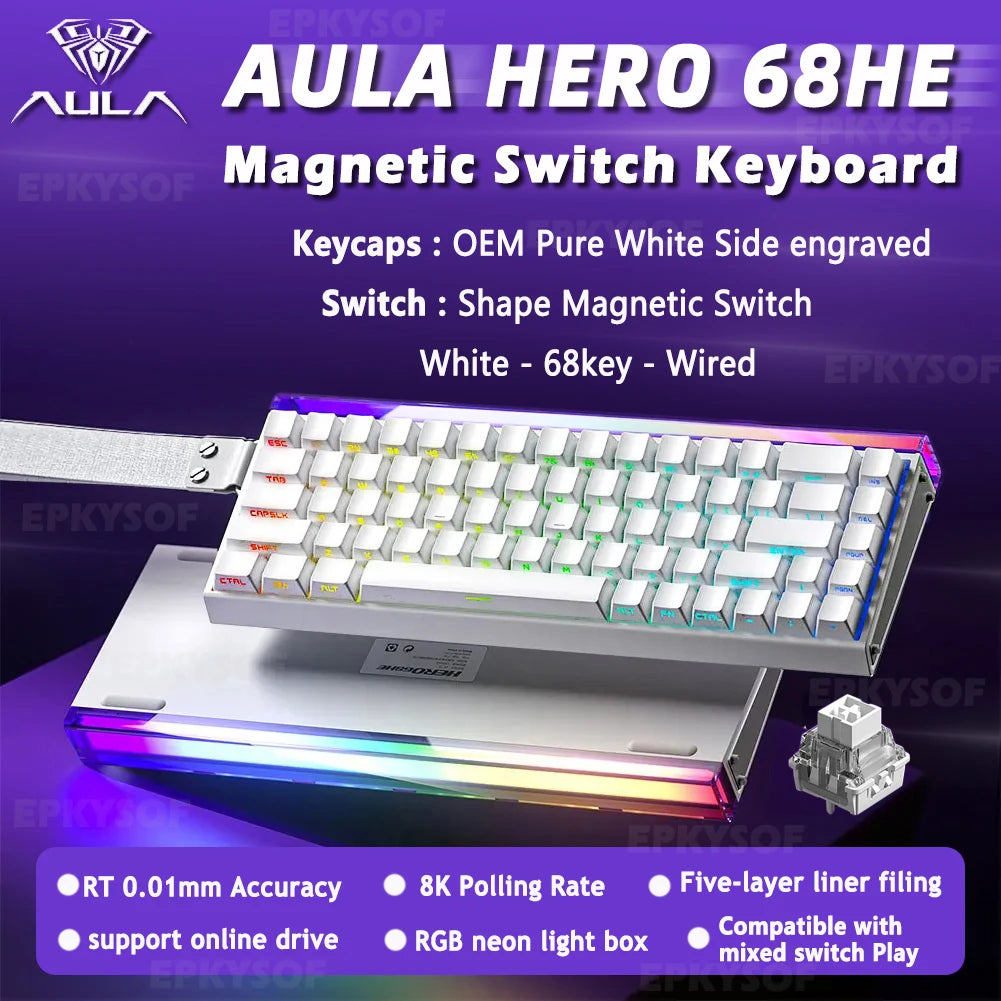 Magnetic Switch Keyboard RGB Gaming Mechanical Keyboard Rapid Trigger 8K Return Wired Esports Custom Keyboard by AULA HERO 68HE