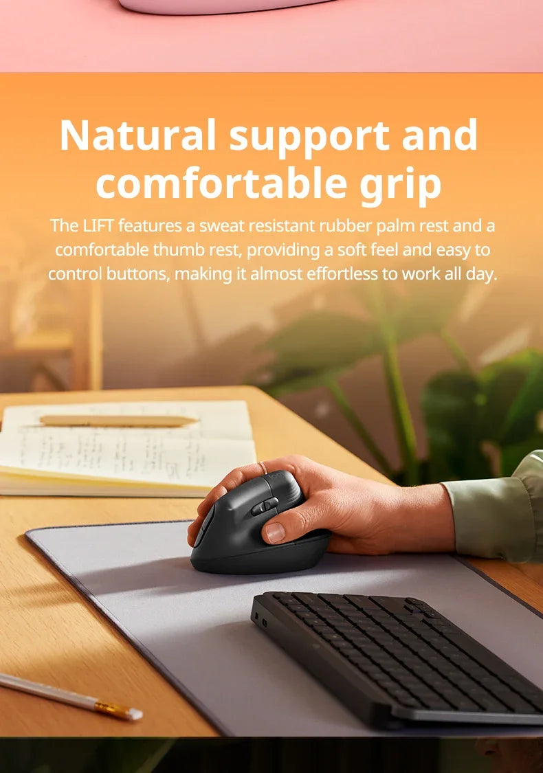 Logitech Lift Vertical Ergonomic Mouse — Silent, Wireless, Bluetooth & USB