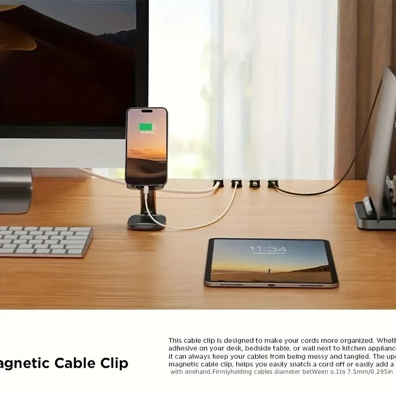 Magnetic Cable Organizer, Wall-Mounted Data Cable Management Clips, Cord Holder, Plug Hook for Desk Organization