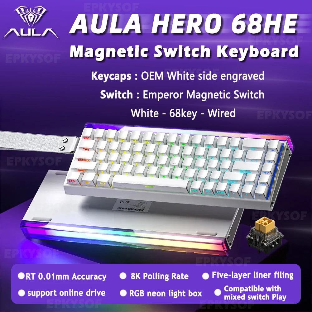 Magnetic Switch Keyboard RGB Gaming Mechanical Keyboard Rapid Trigger 8K Return Wired Esports Custom Keyboard by AULA HERO 68HE
