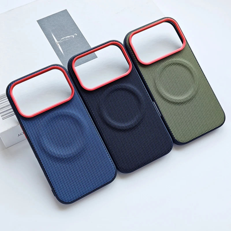 For iPhone 17 Pro Max 17 Air Case Luxury Magnetic Soft TPU+Nylon Woven Leather Back Anti-Fingerprint Cover for iPhone17