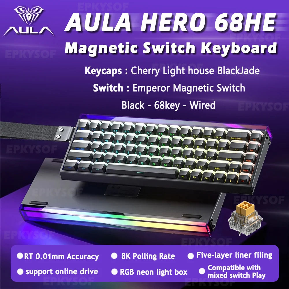 Magnetic Switch Keyboard RGB Gaming Mechanical Keyboard Rapid Trigger 8K Return Wired Esports Custom Keyboard by AULA HERO 68HE