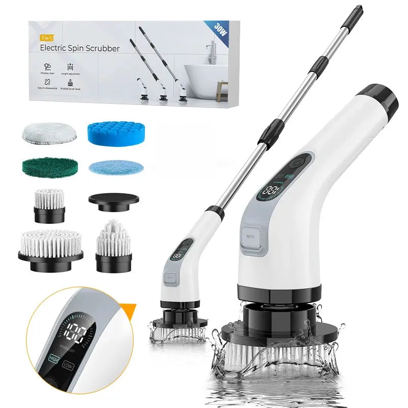 Electric Spin Scrubber Dual Adjustable Speed Cordless Power Washer for Cleaning with Detachble Handle and Shower Head 7 Replace