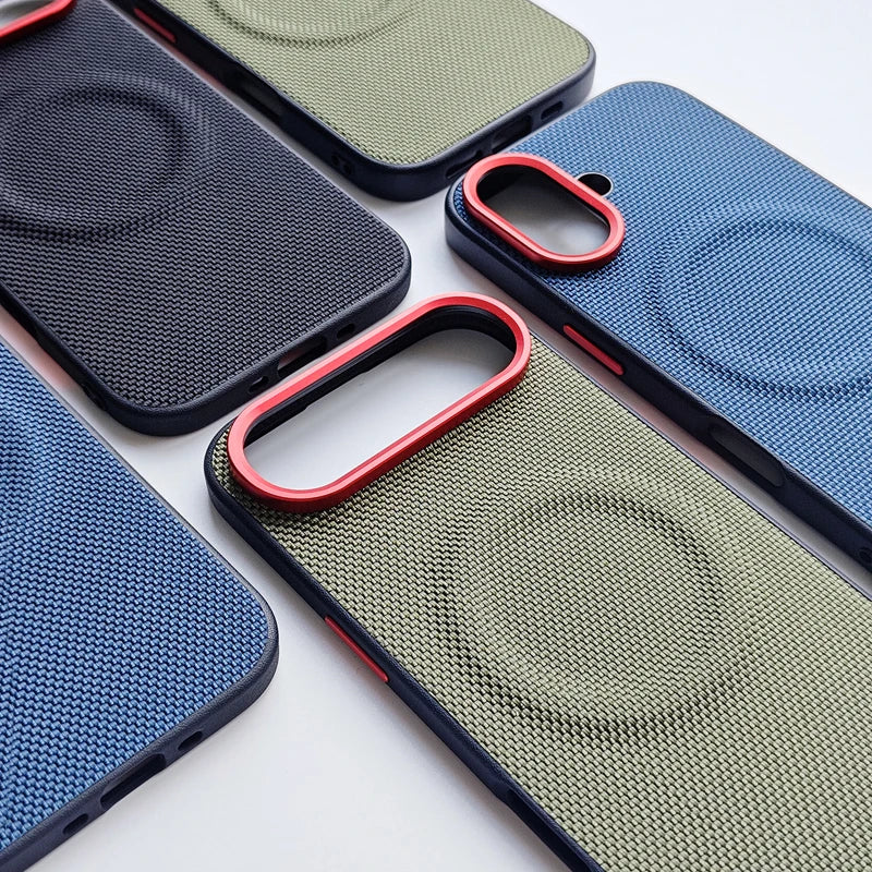 For iPhone 17 Pro Max 17 Air Case Luxury Magnetic Soft TPU+Nylon Woven Leather Back Anti-Fingerprint Cover for iPhone17