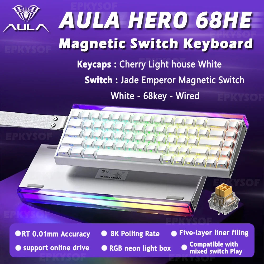 Magnetic Switch Keyboard RGB Gaming Mechanical Keyboard Rapid Trigger 8K Return Wired Esports Custom Keyboard by AULA HERO 68HE