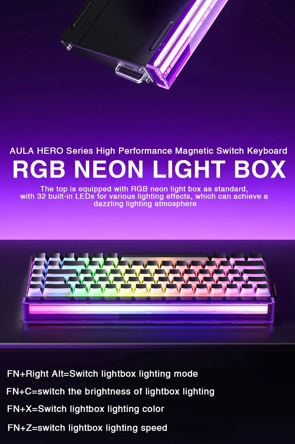 Magnetic Switch Keyboard RGB Gaming Mechanical Keyboard Rapid Trigger 8K Return Wired Esports Custom Keyboard by AULA HERO 68HE
