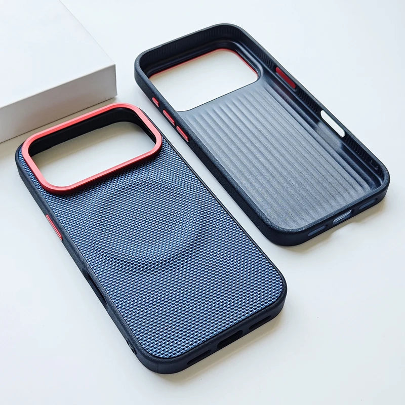 For iPhone 17 Pro Max 17 Air Case Luxury Magnetic Soft TPU+Nylon Woven Leather Back Anti-Fingerprint Cover for iPhone17