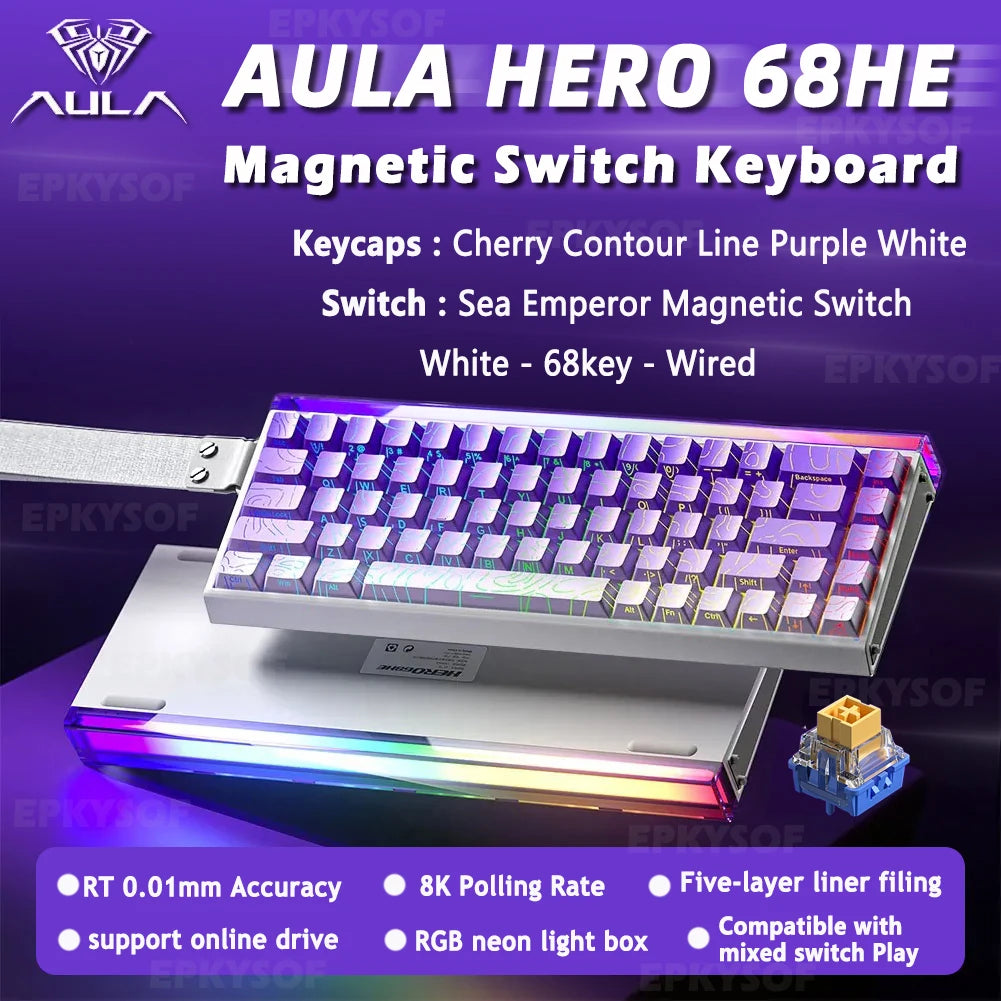 Magnetic Switch Keyboard RGB Gaming Mechanical Keyboard Rapid Trigger 8K Return Wired Esports Custom Keyboard by AULA HERO 68HE