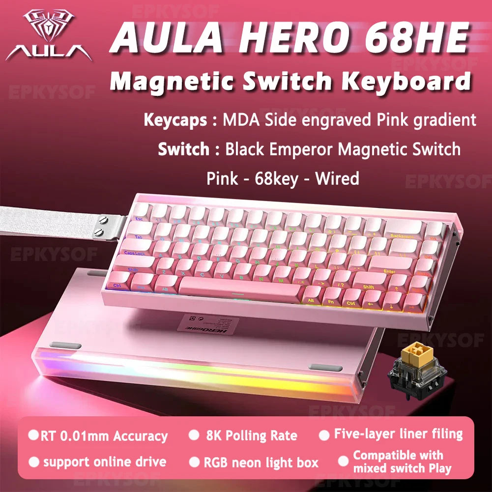 Magnetic Switch Keyboard RGB Gaming Mechanical Keyboard Rapid Trigger 8K Return Wired Esports Custom Keyboard by AULA HERO 68HE