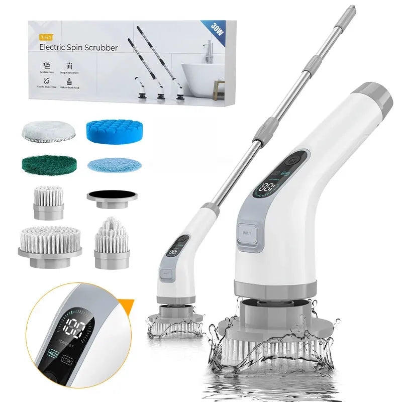 Electric Spin Scrubber Dual Adjustable Speed Cordless Power Washer for Cleaning with Detachble Handle and Shower Head 7 Replace