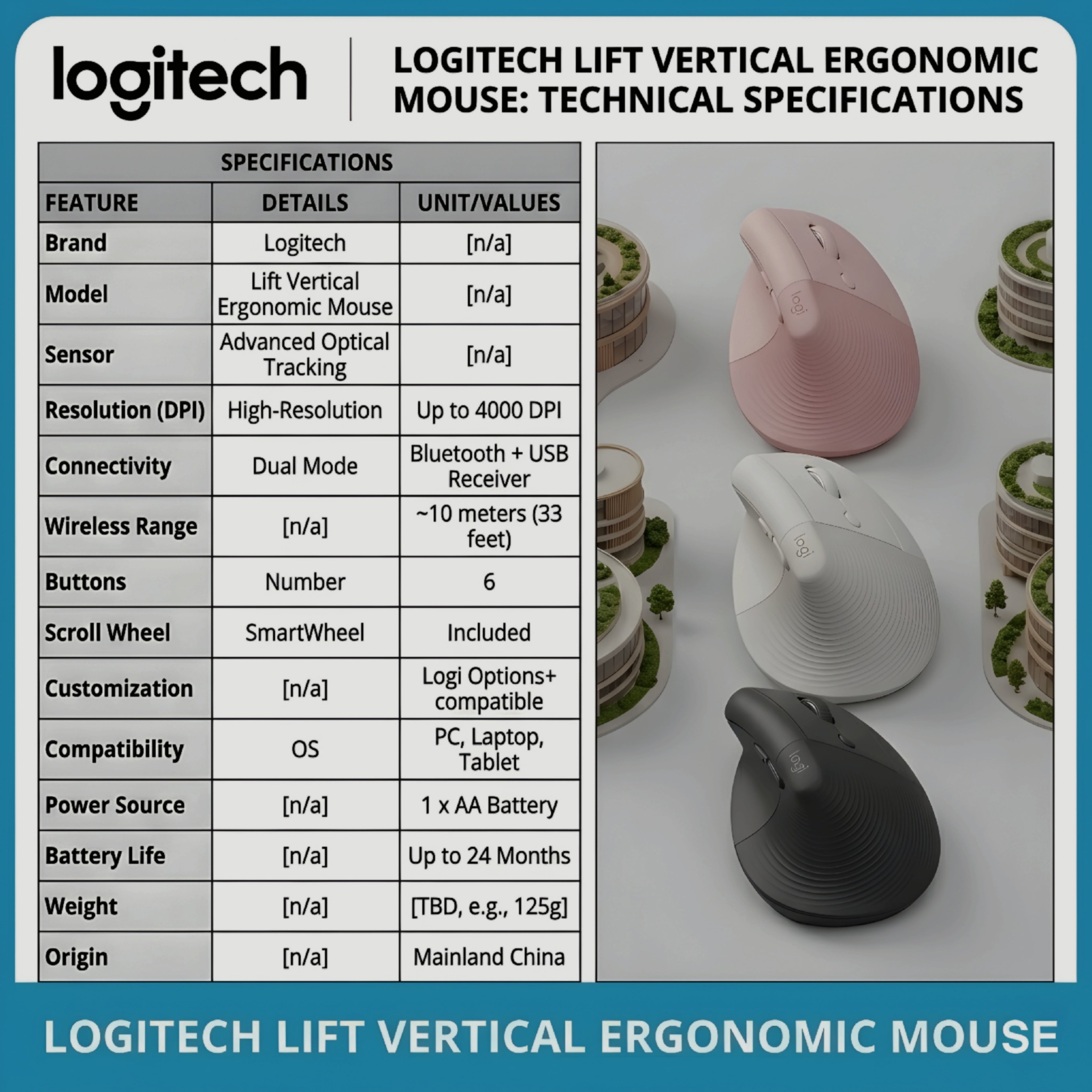 Logitech Lift Vertical Ergonomic Mouse — Silent, Wireless, Bluetooth & USB